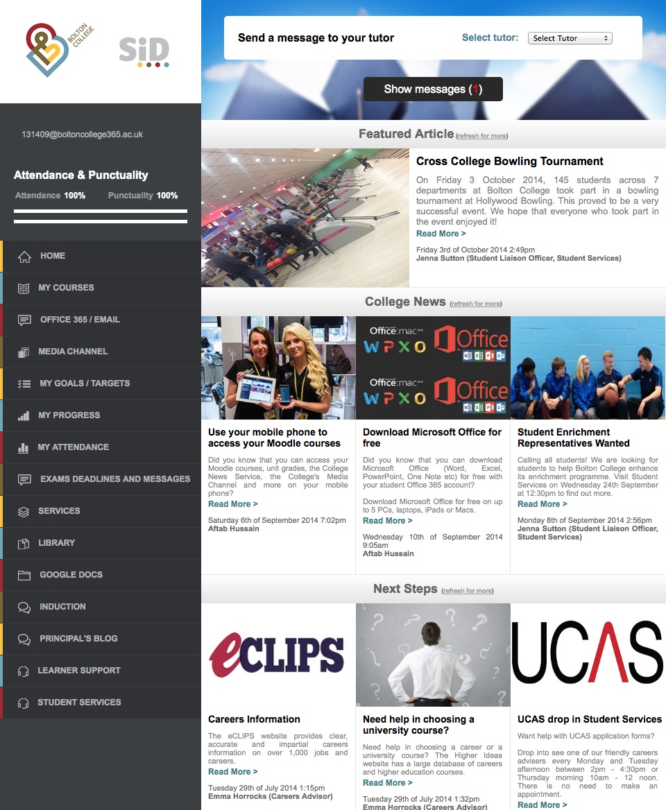 Bolton College's Student Home Page