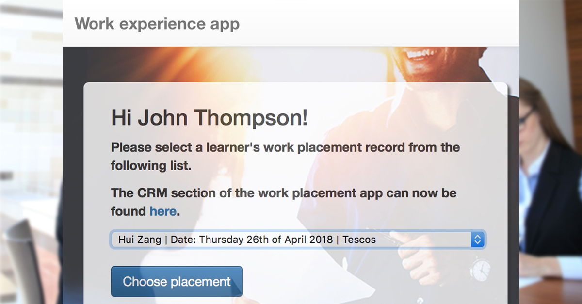 The CRM Element of Bolton College's Work Experience App